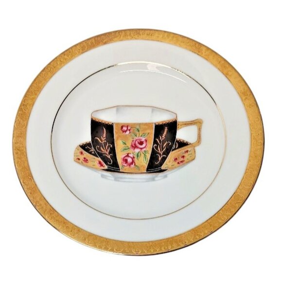 2 Vintage 2000 Gold Buffet Royal Gallery 8" Gold Accent Coffee Tea Cup Plate - Picture 2 of 7